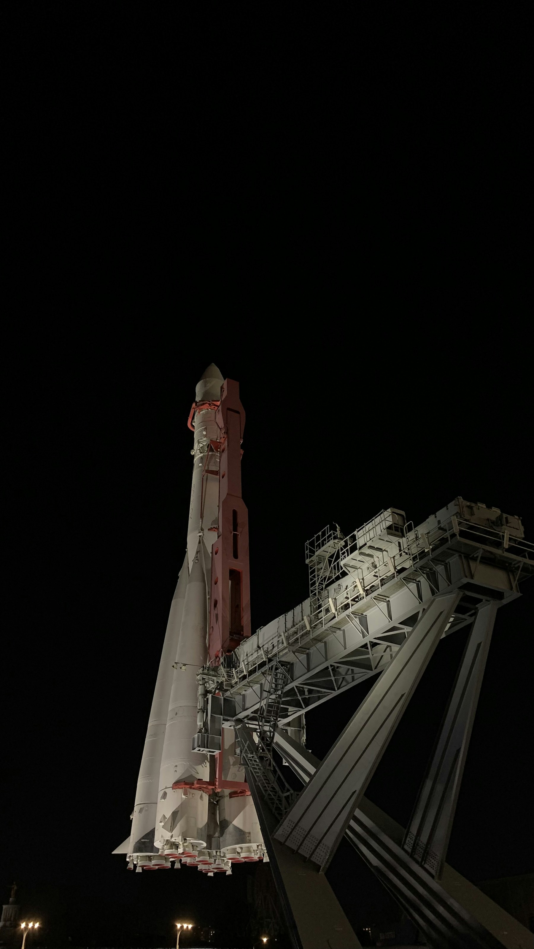 Rocket on the launch pad at night