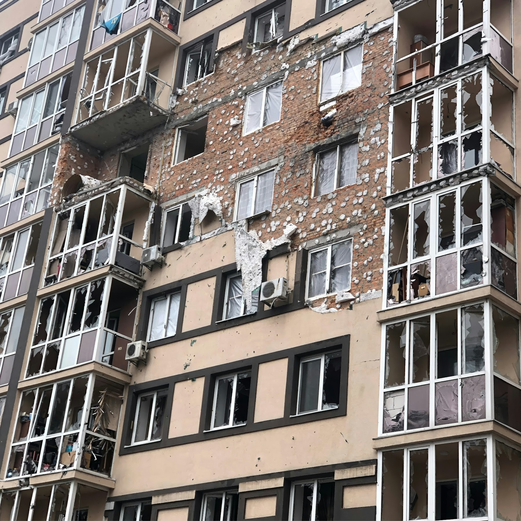 Shelled apartment building in Ukraine